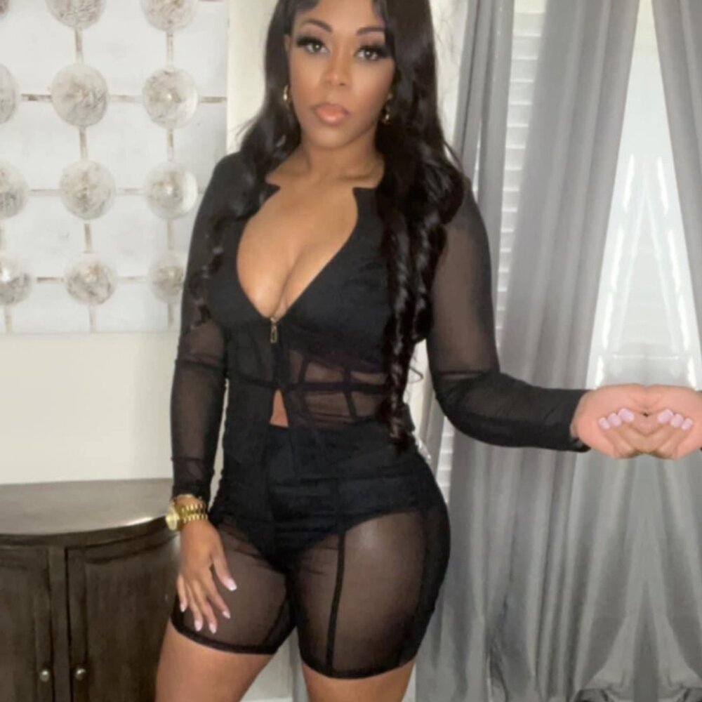 sheer black two piece set shorts set